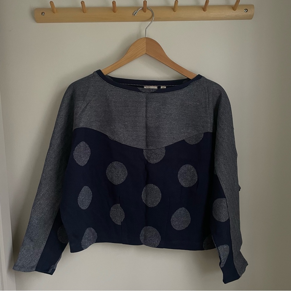 Anthropologie Gray and Navy Polka Dot Crop Top